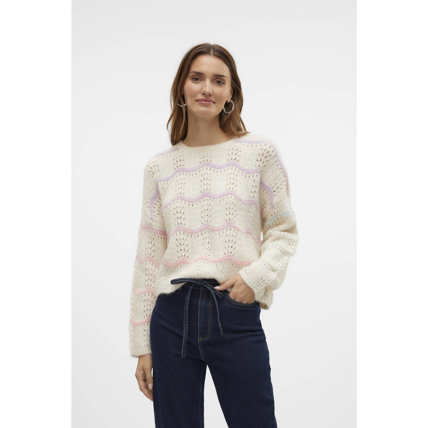 VERO MODA wollen gebreide trui ecru