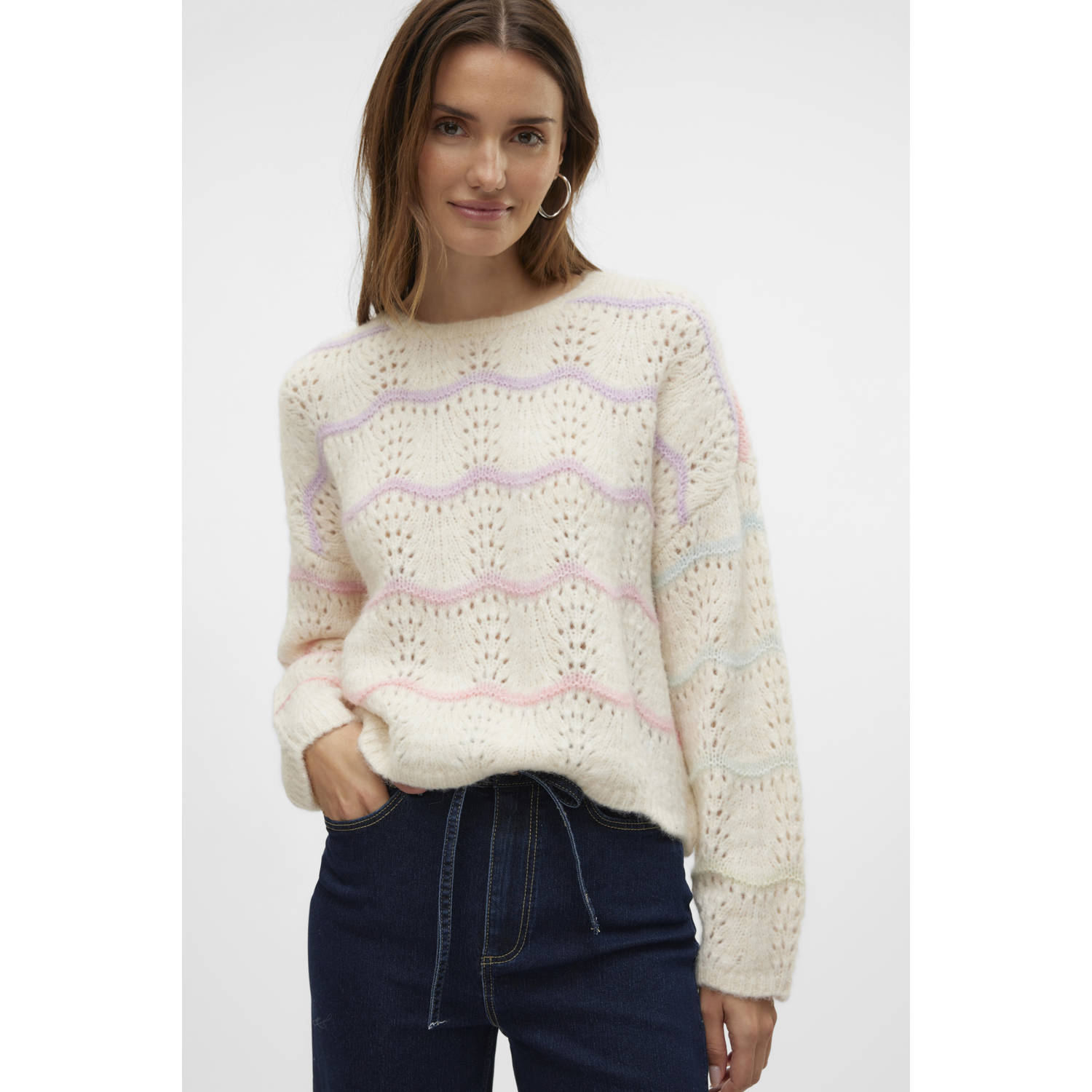 VERO MODA wollen gebreide trui ecru