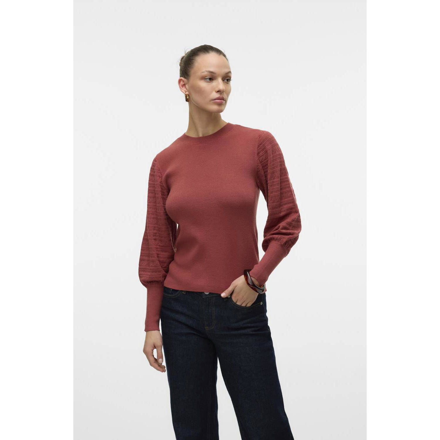 VERO MODA gebreide trui roodbruin