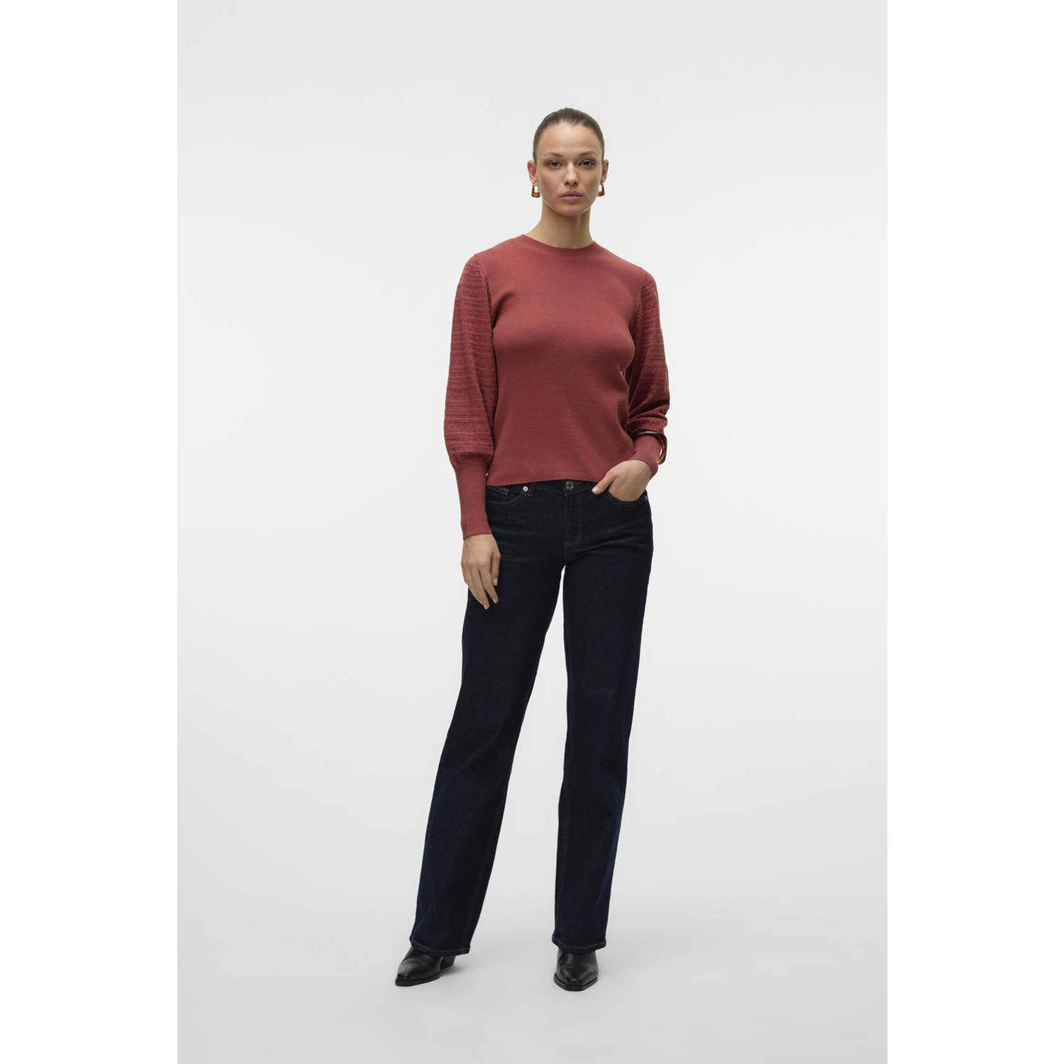 VERO MODA gebreide trui roodbruin