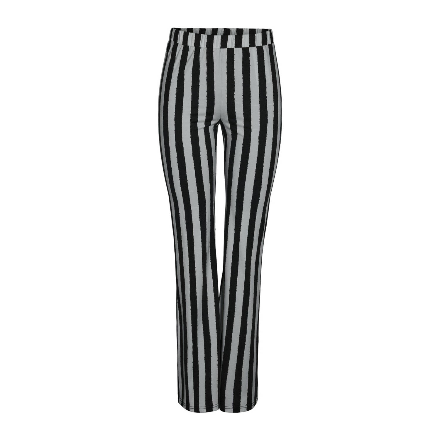 NOISY MAY Curve gestreepte flared broek NMDESTINY zwart grijs
