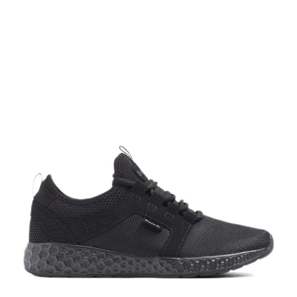 Zwarte dames Bench sneakers van textiel en imitatieleer met veters