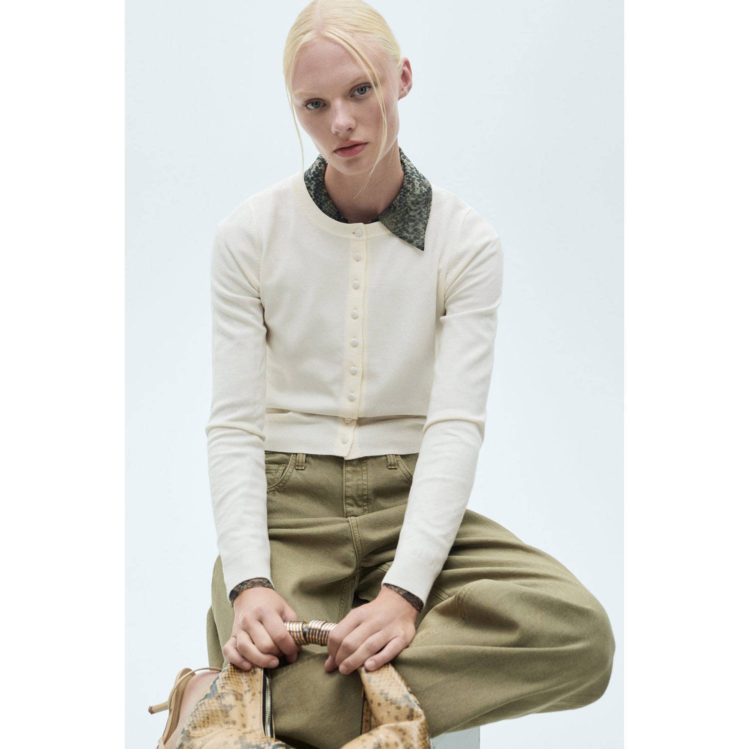 Mango gebreid vest ecru