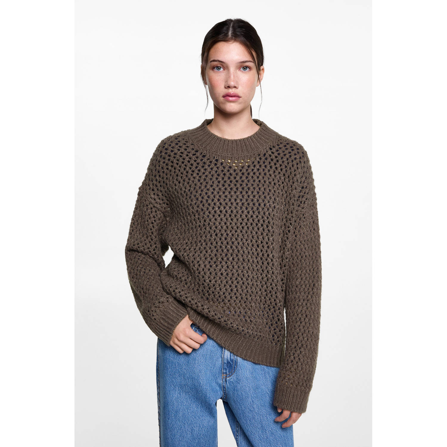 MANGO TEEN trui grijs grof gebreid