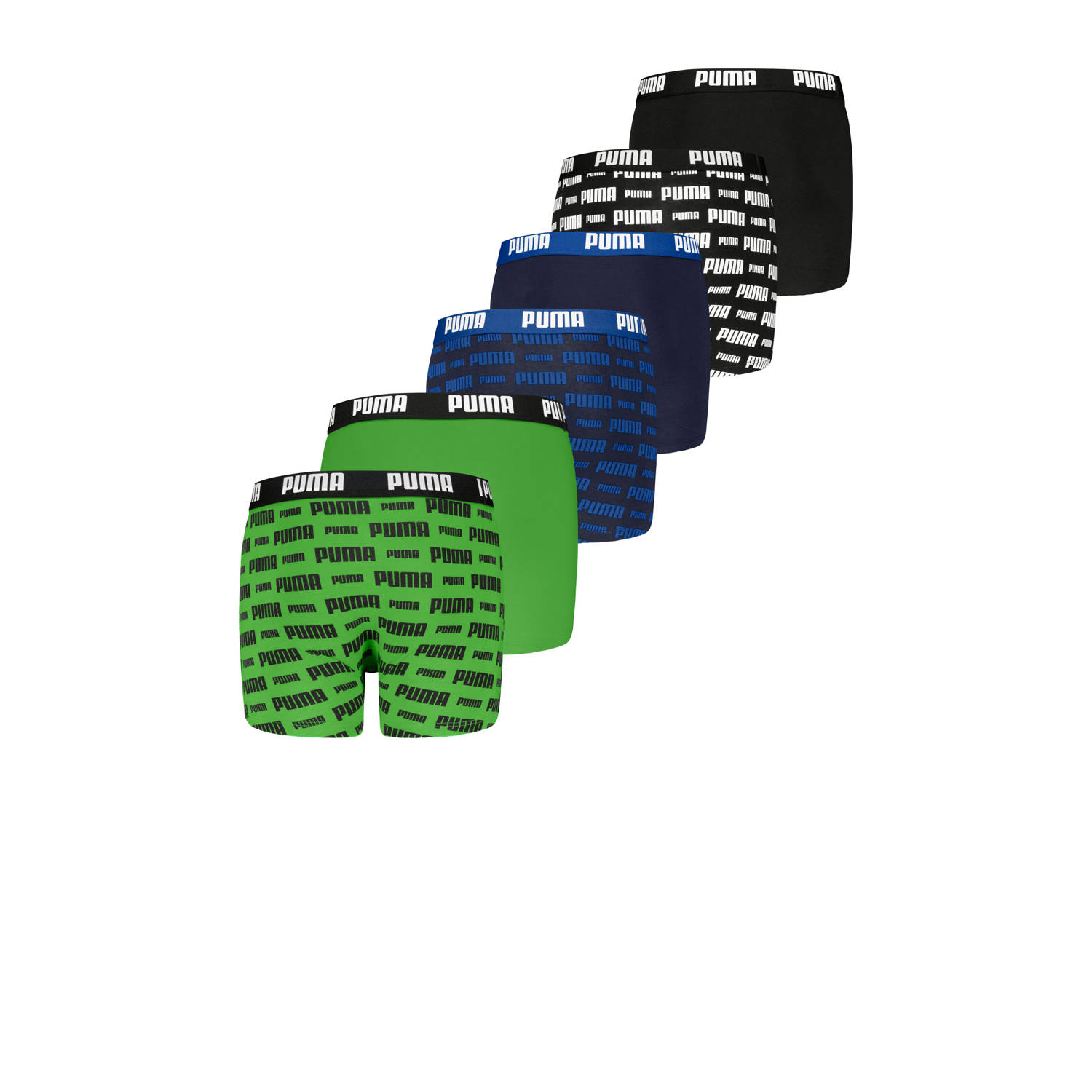 Puma boxershorts set van 6 groen blauw zwart