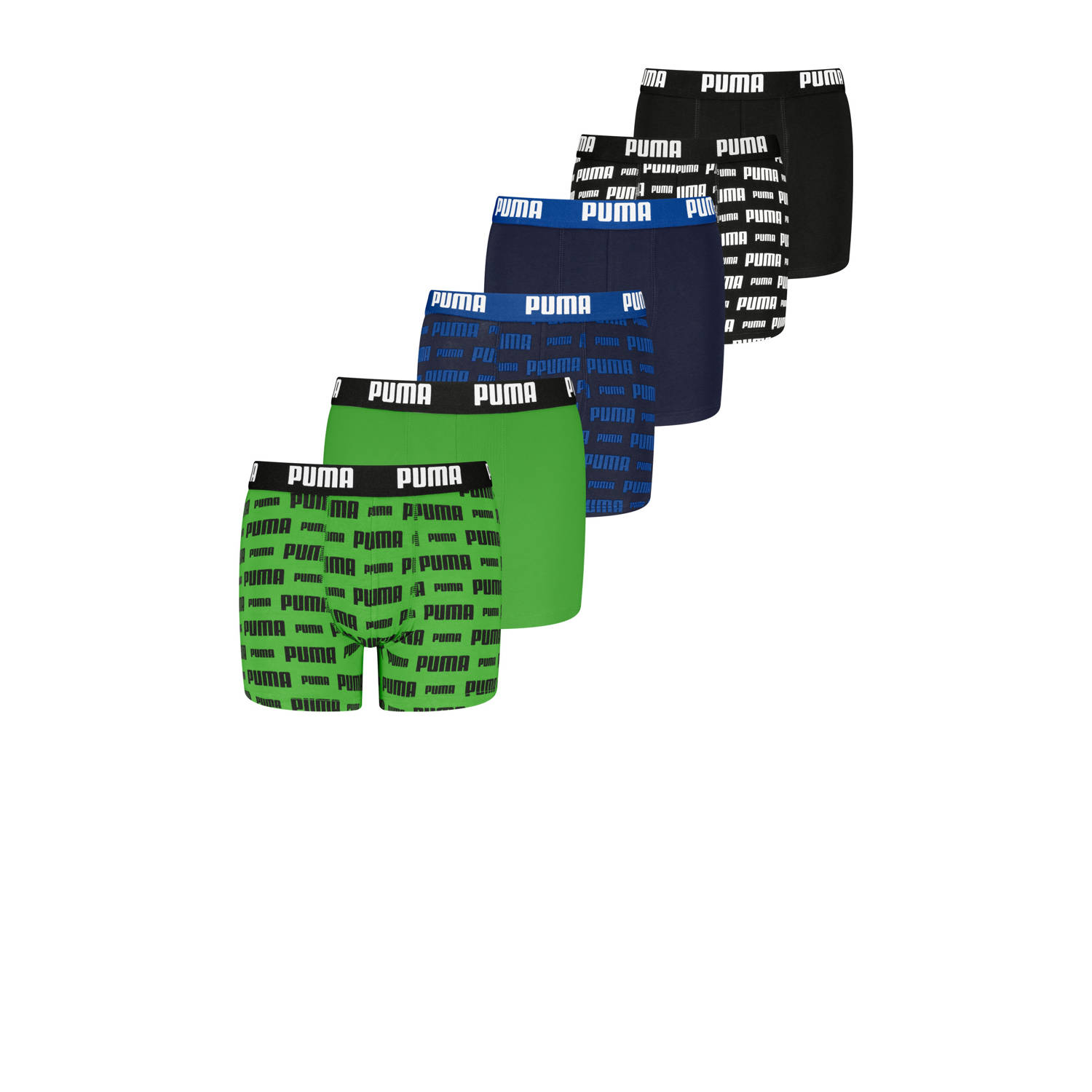 Puma boxershorts set van 6 groen blauw zwart