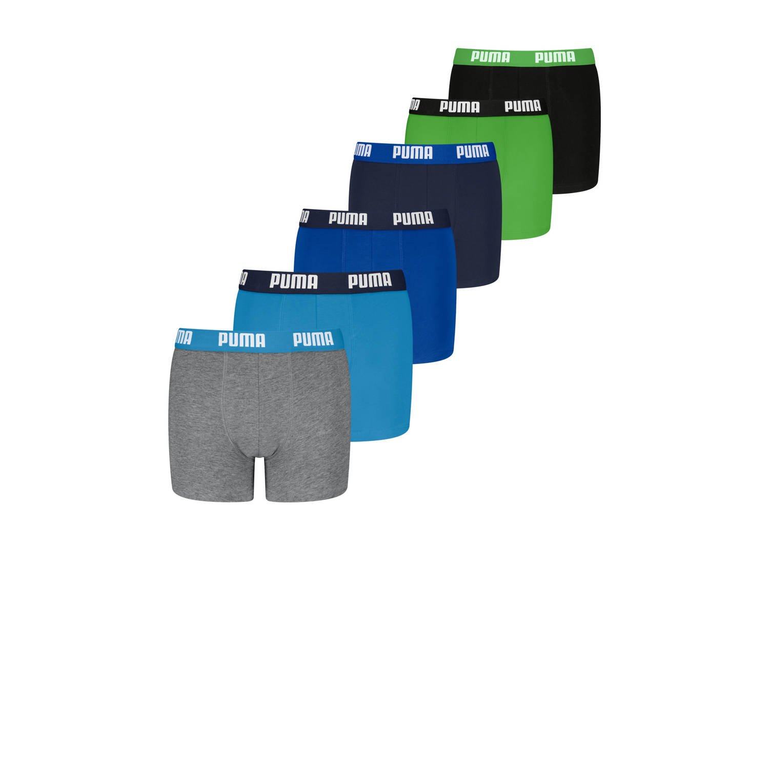 Puma boxershorts set van 6 grijs blauw groen