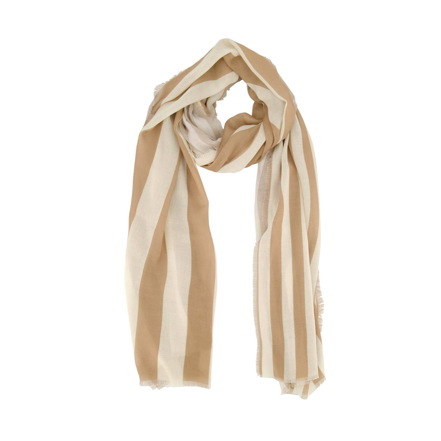 Zusss gestreepte sjaal taupe