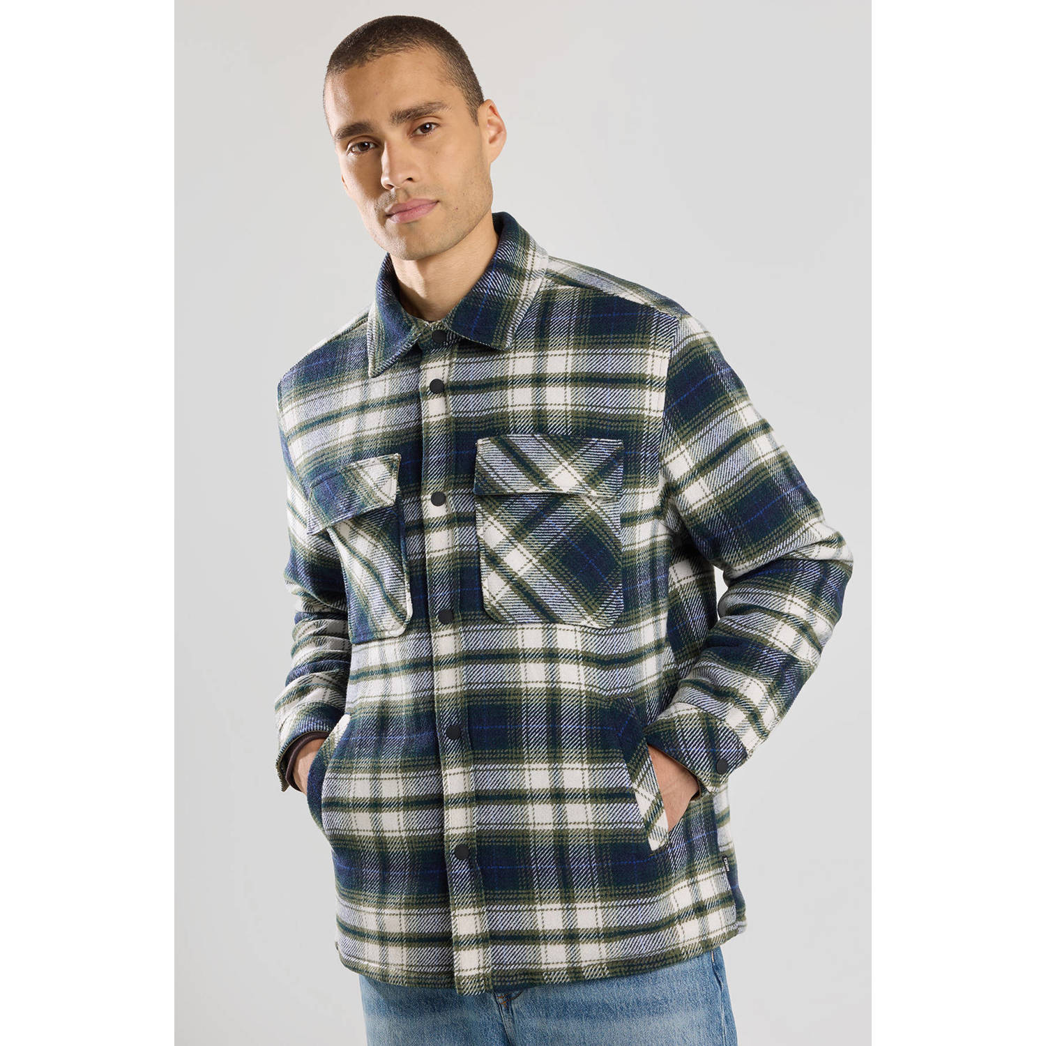 America Today geruit overshirt donkerblauw