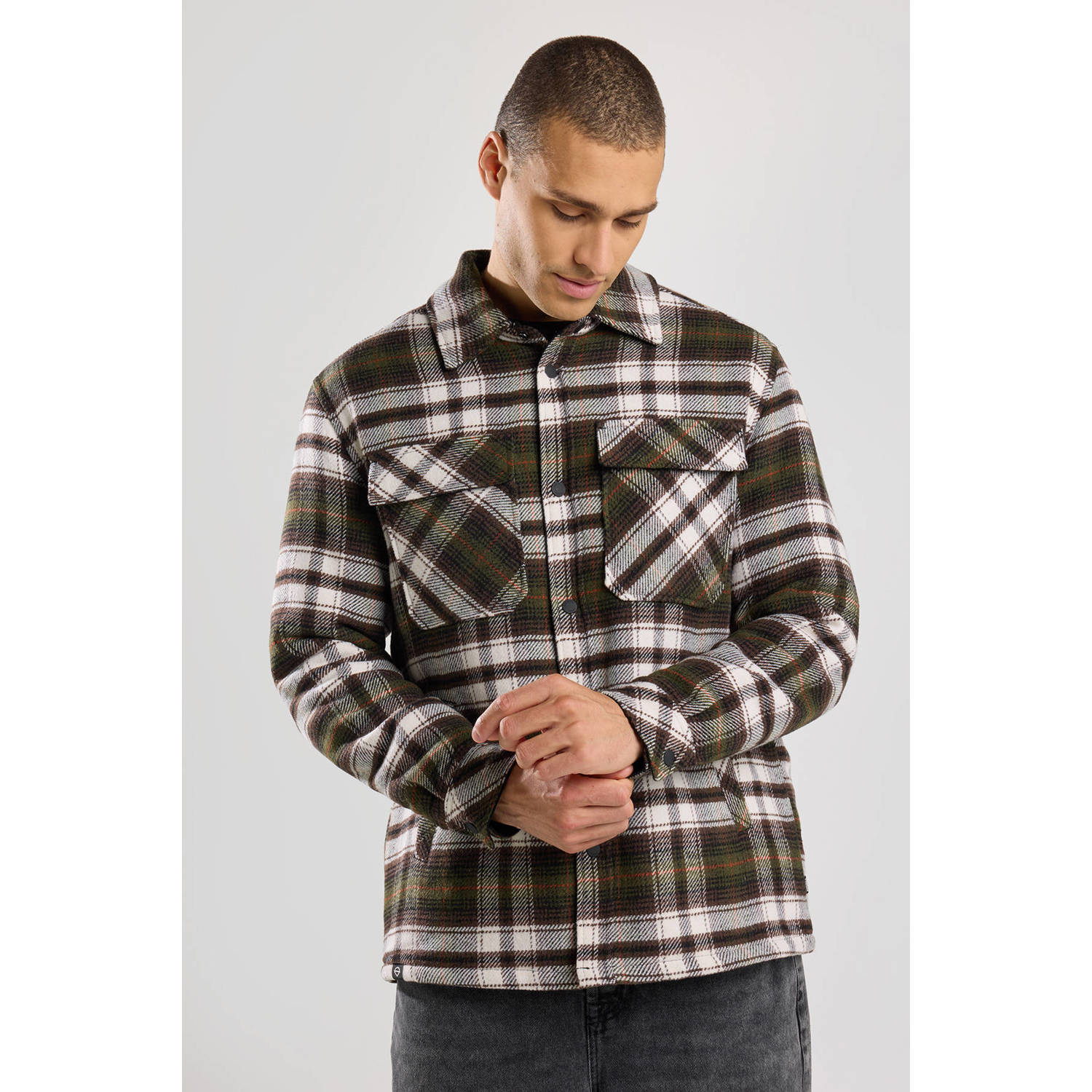 America Today geruit overshirt bruin
