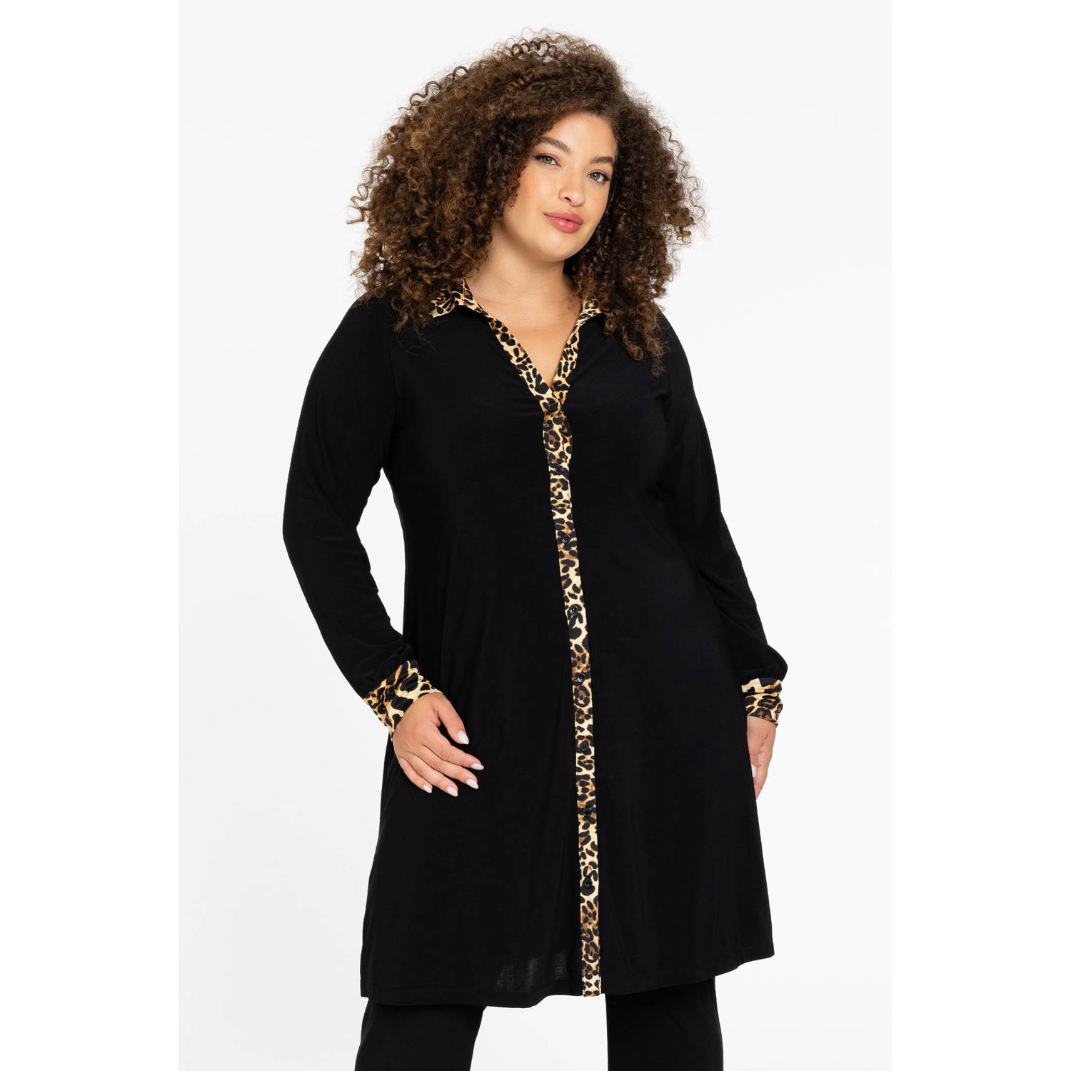 YOEK Lovers Collection jurk met panterprint zwart bruin