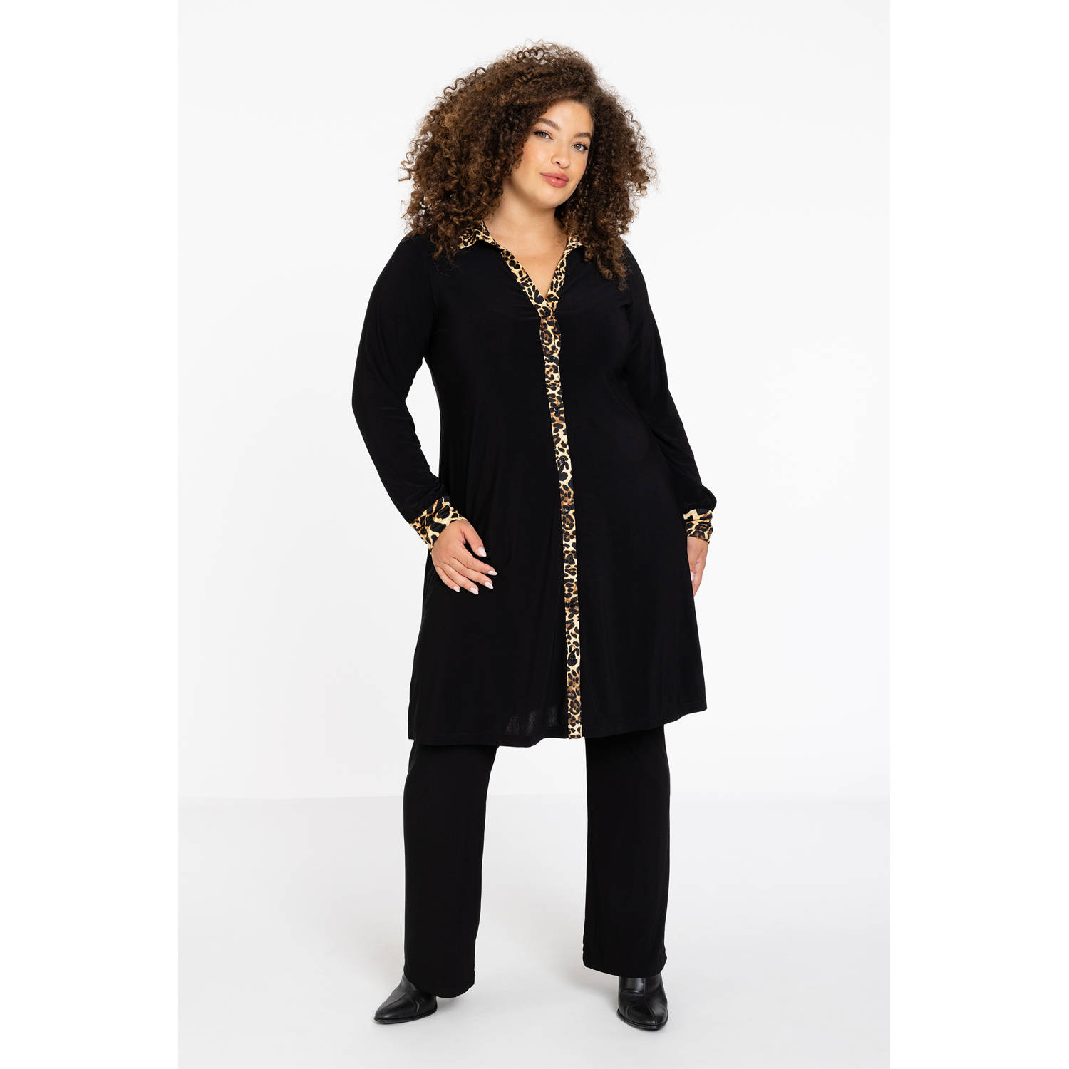 YOEK Lovers Collection jurk met panterprint zwart bruin