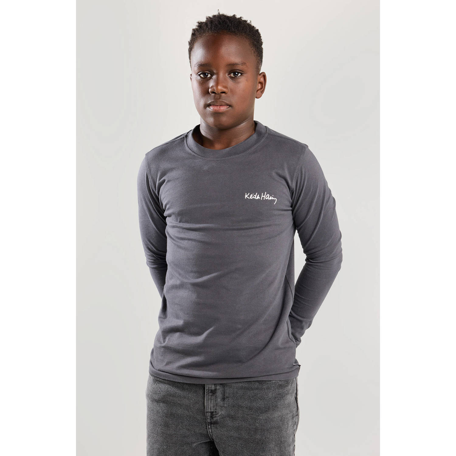 America Today longsleeve met backprint grijs