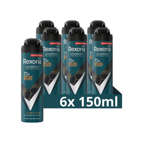 Wehkamp Rexona Men Advanced Protection Sport Cool anti-transpirant deodorant spray - 6 x 150 ml aanbieding