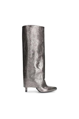 leren hoge laarzen met flap zilver