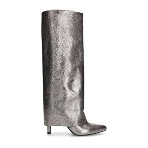 leren hoge laarzen met flap zilver