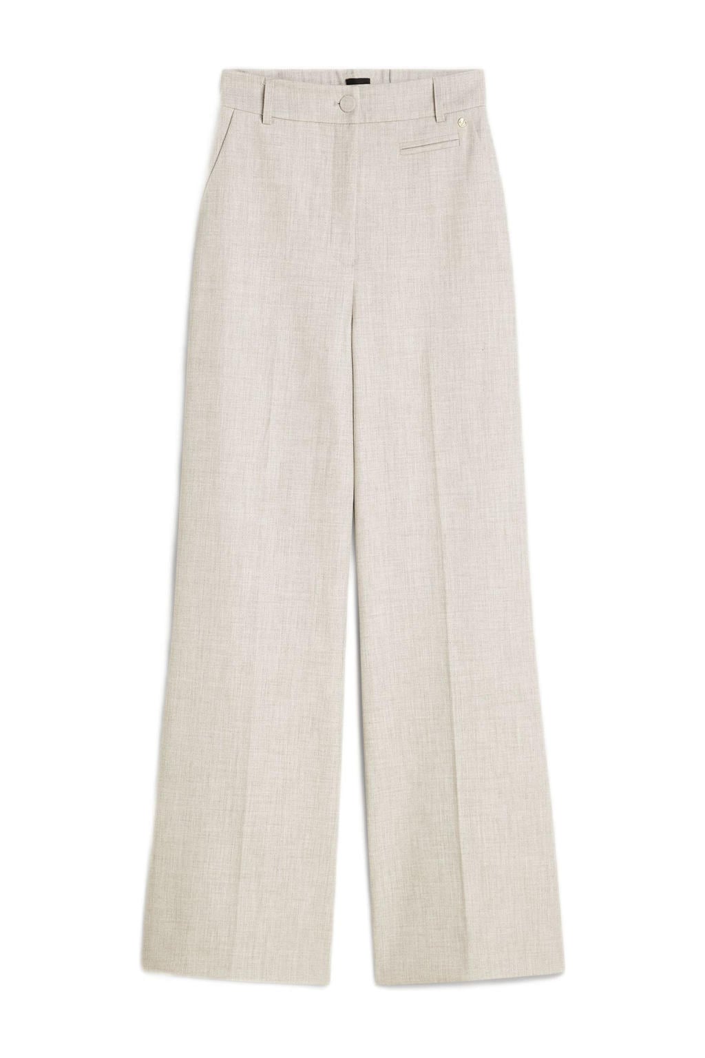 Grijs melange dames JOSH V gemêleerde high waist wide leg broek KATE melnage met rits- en knoopsluiting