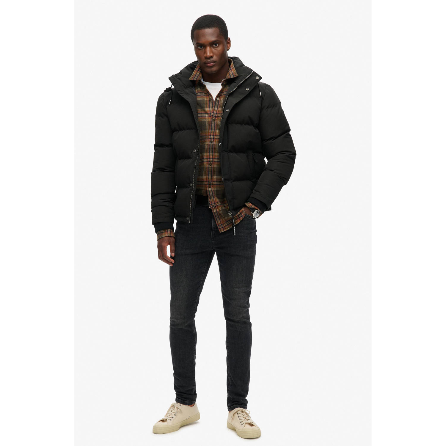 Superdry gewatteerde jas zwart