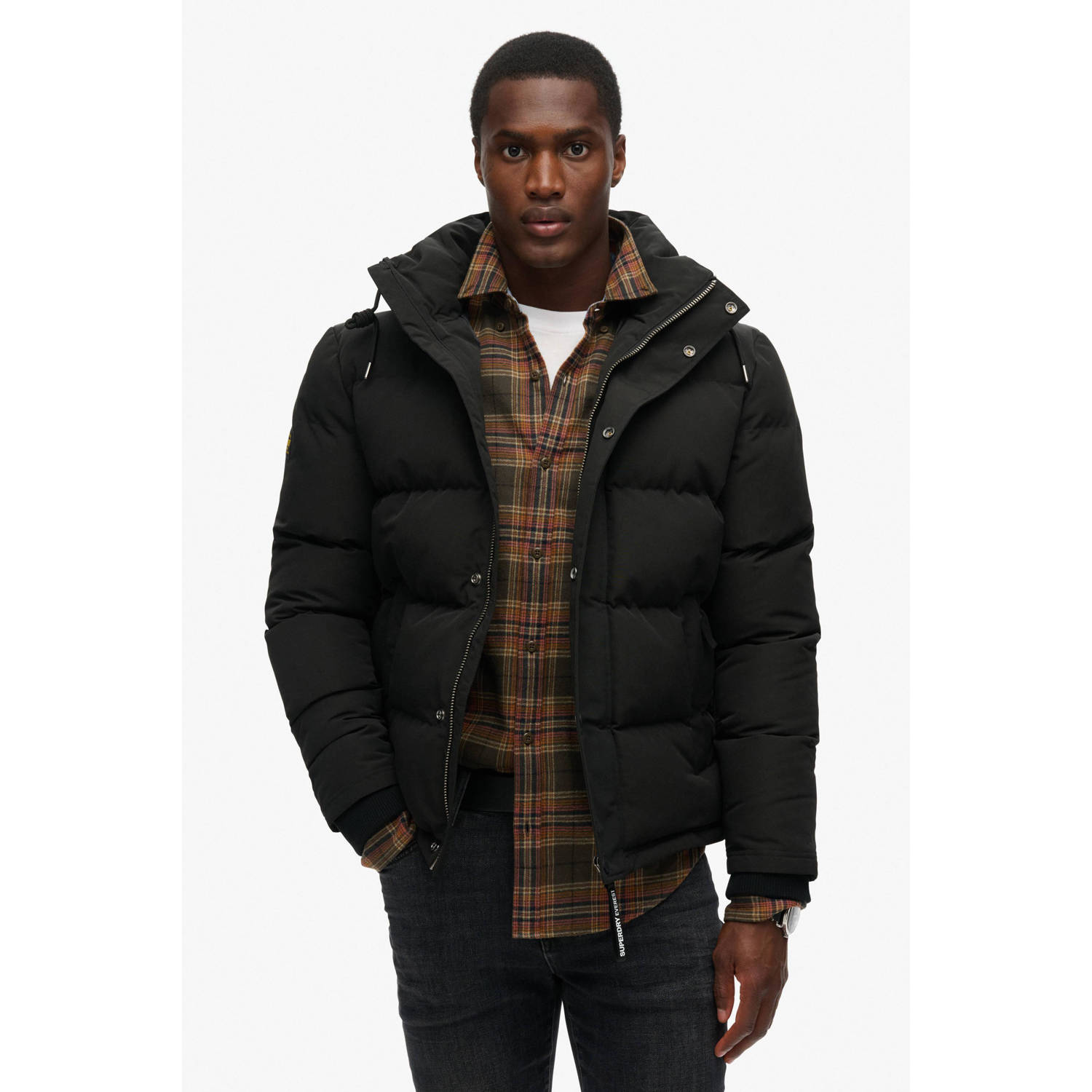 Superdry gewatteerde jas zwart