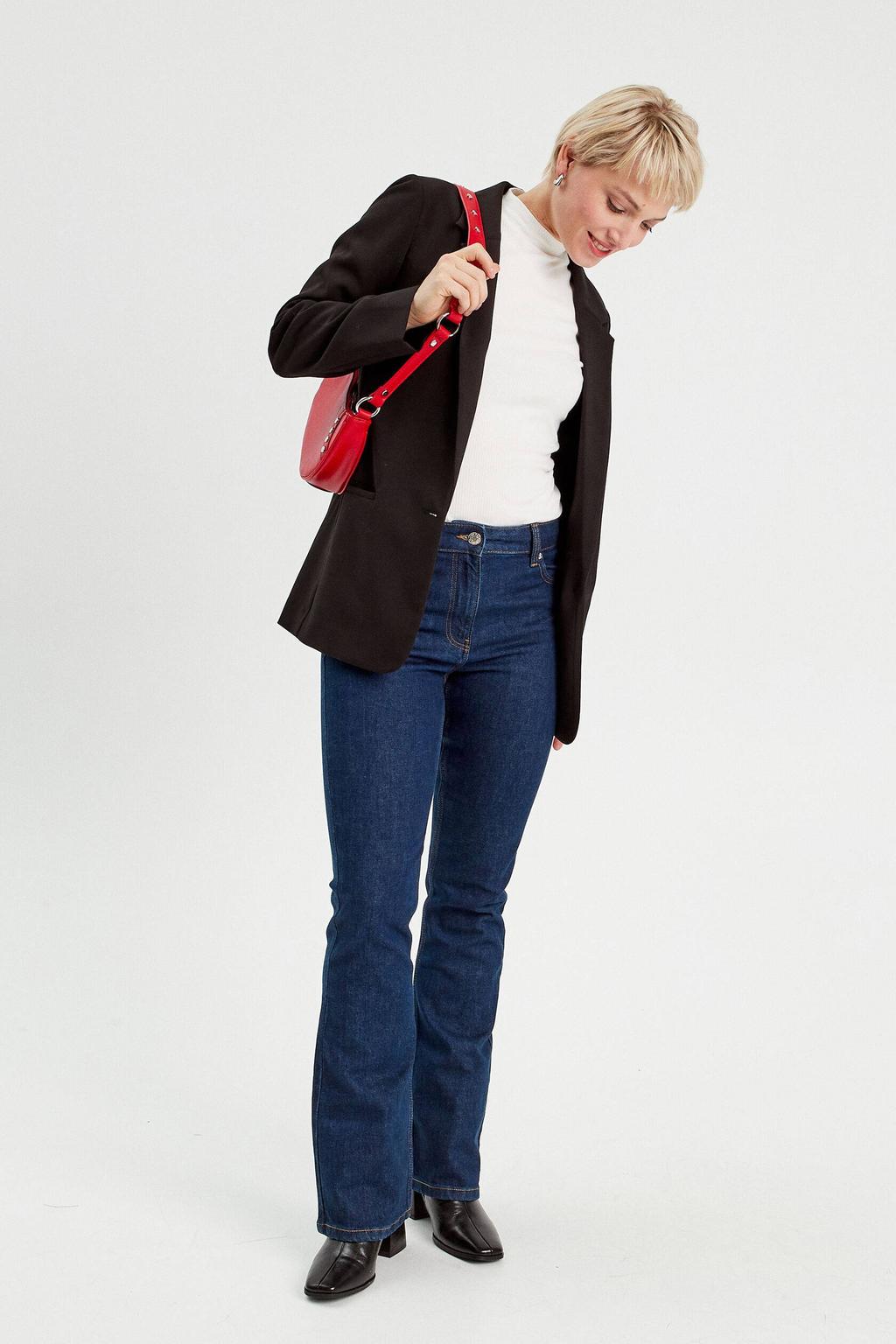 Dark blue denim dames Cache Cache bootcut jeans dark blue van denim met rits- en knoopsluiting en effen