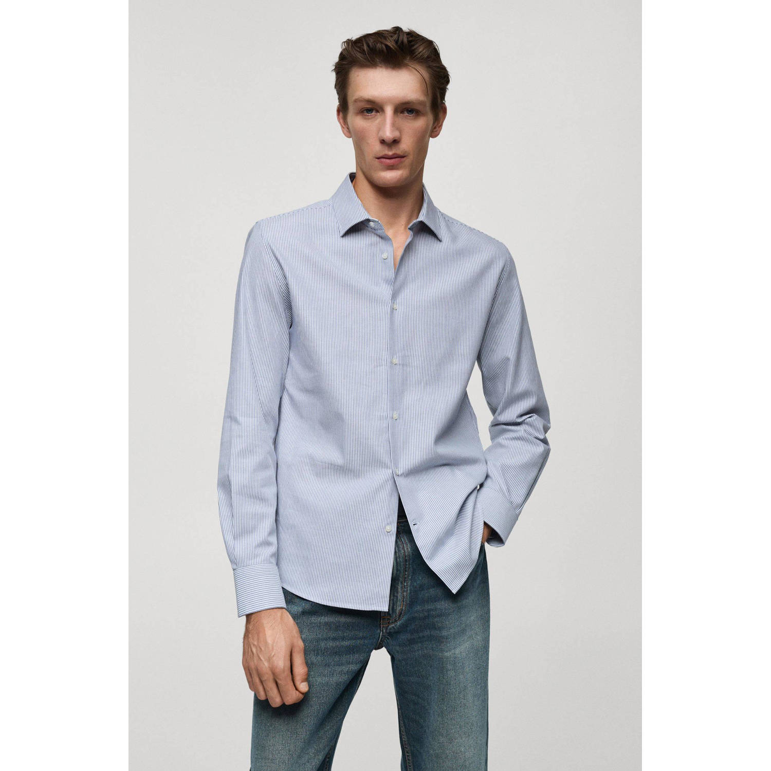 Mango Man casual overhemd lichtblauw