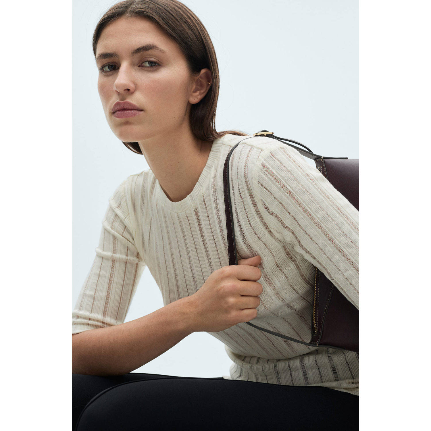 Mango gebreide top met ingebreid patroon ecru