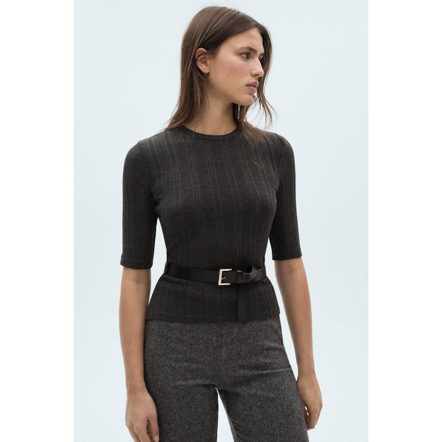 Mango gebreide top met ingebreid patroon zwart