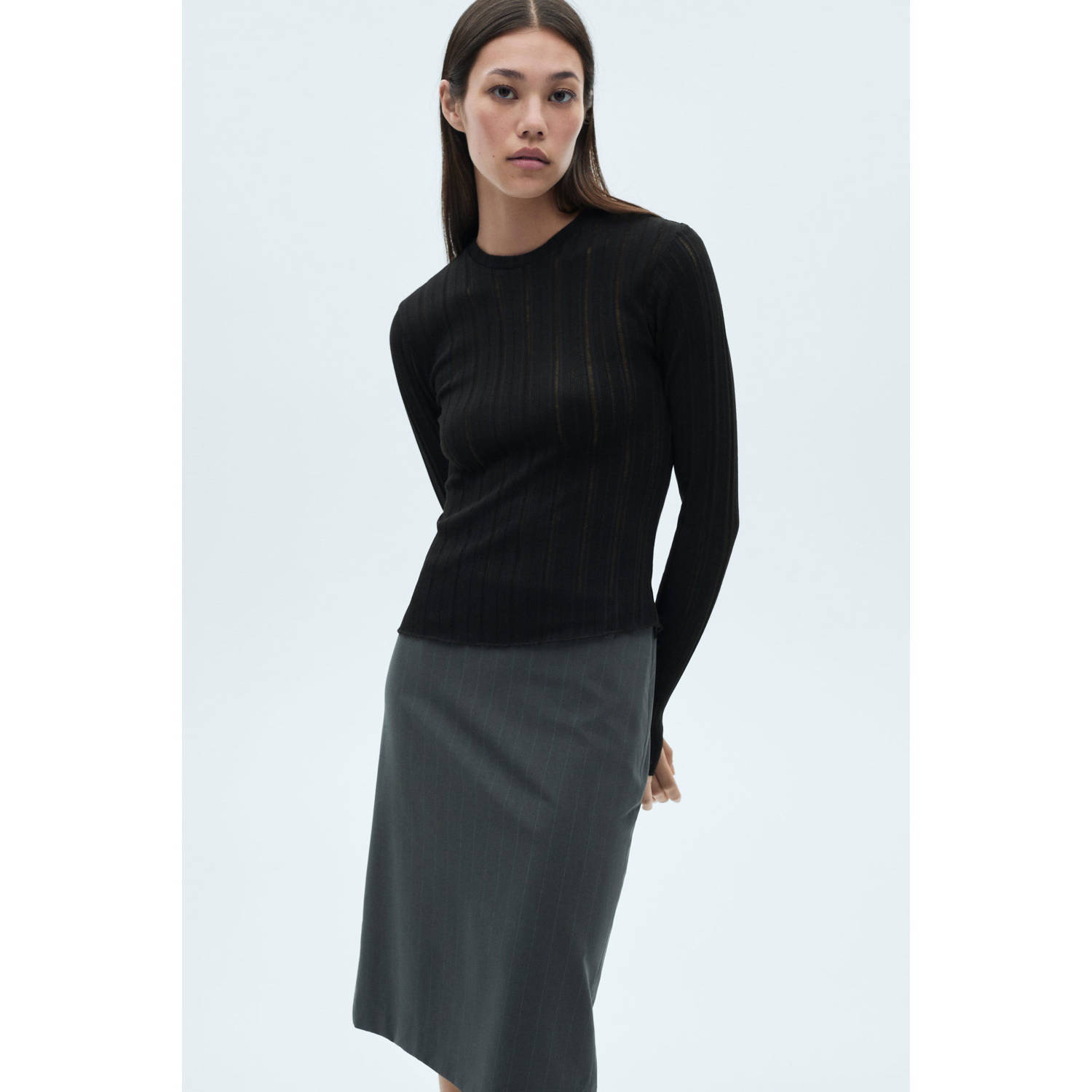 Mango gebreide top met ingebreid patroon zwart
