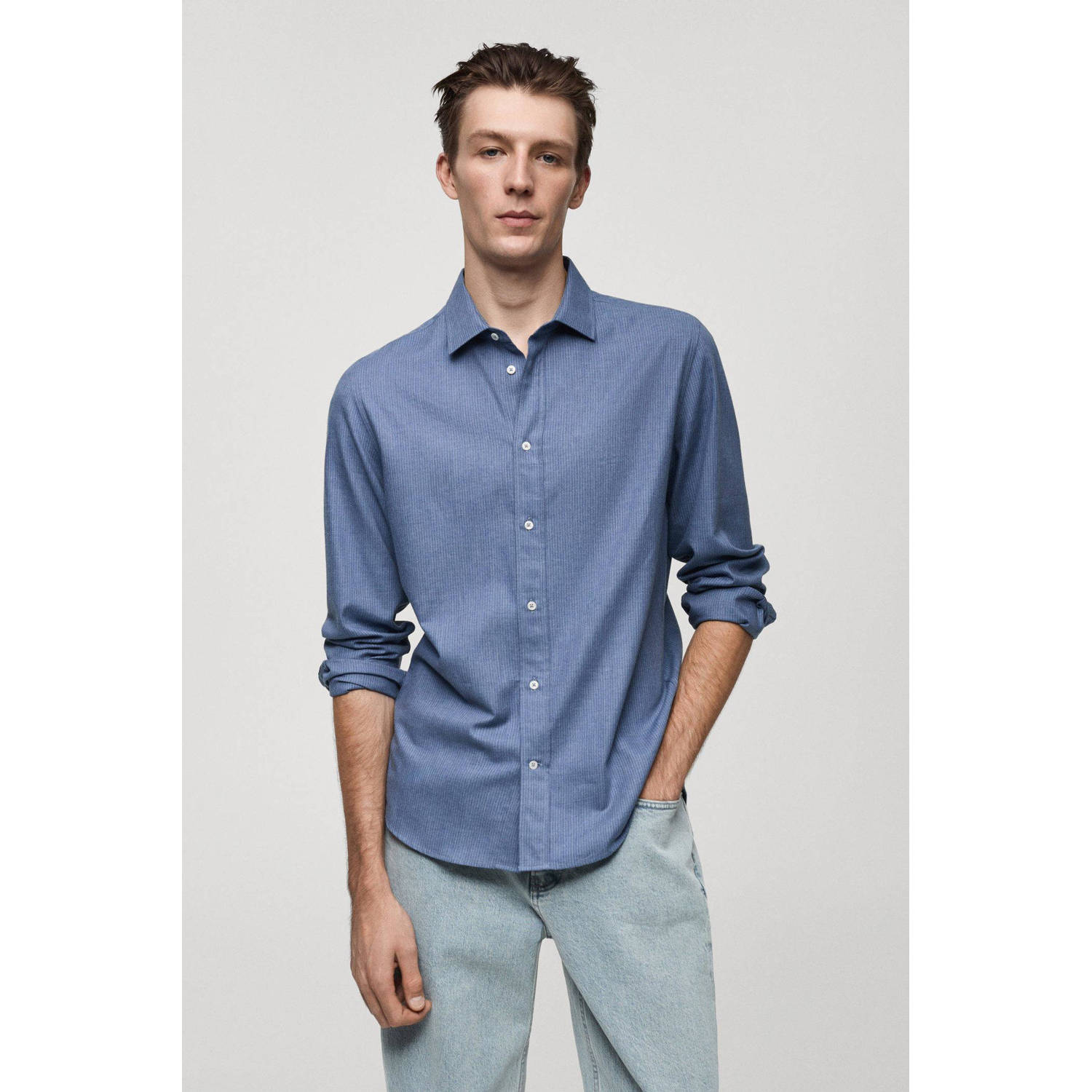Mango Man casual overhemd blauw