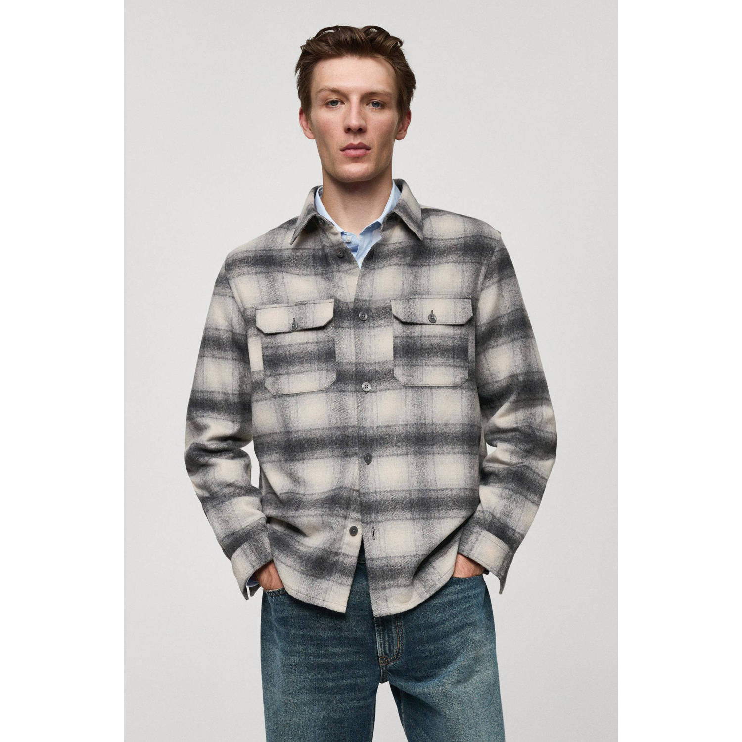 Mango Man casual overhemd grijs