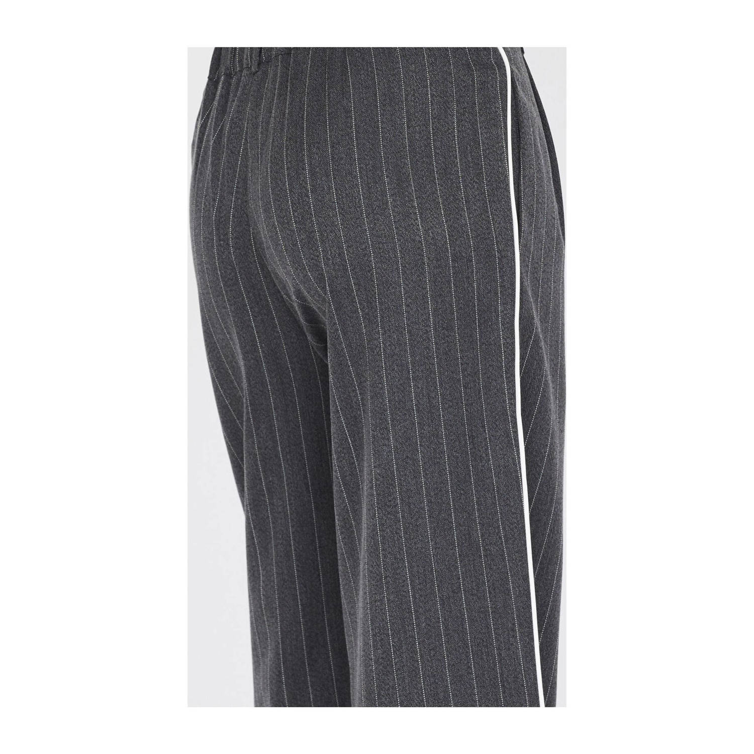 SisterS Point high waist straight fit broek met krijtstreep grijs