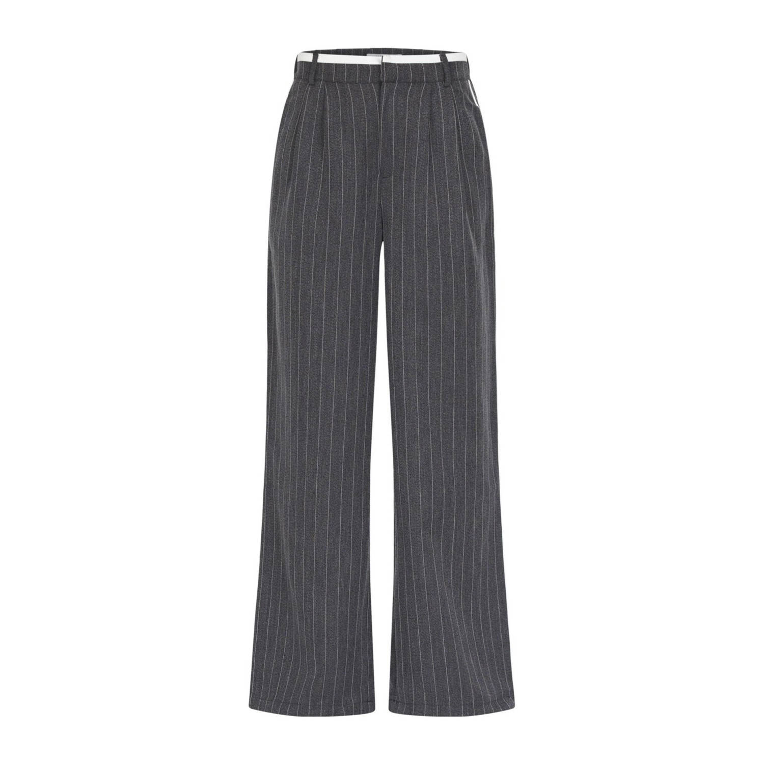 SisterS Point high waist straight fit broek met krijtstreep grijs