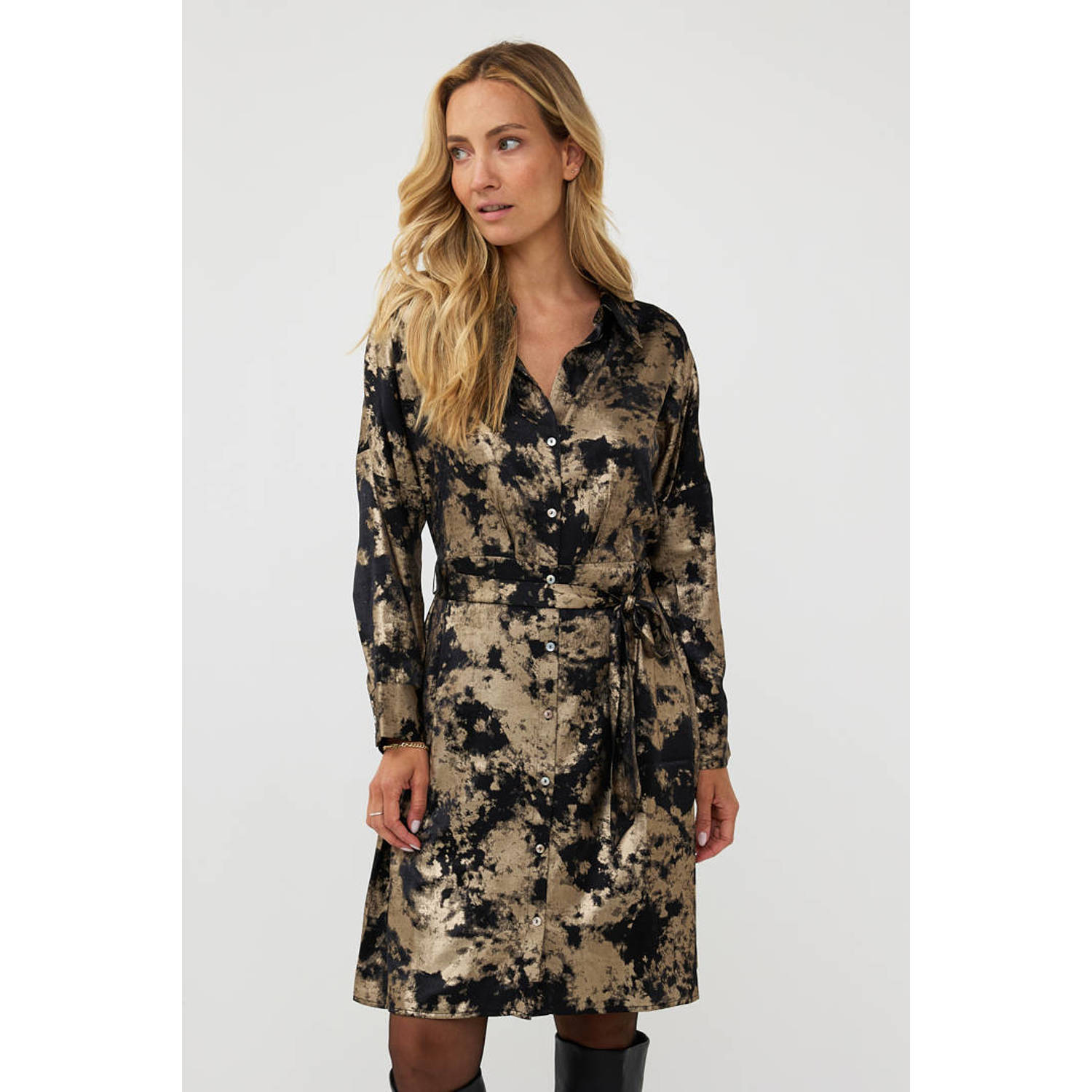 Esqualo jurk met all over print zwart goud