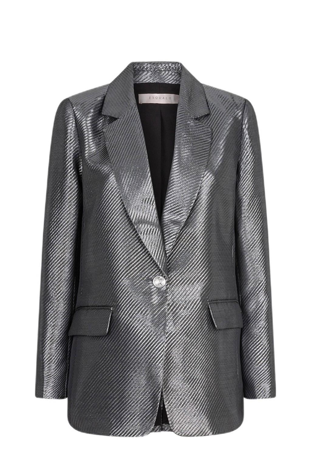Zilverkleurige dames Esqualo rechtvallende blazer van viscose met effen, lange mouwen, reverskraag en knoopsluiting