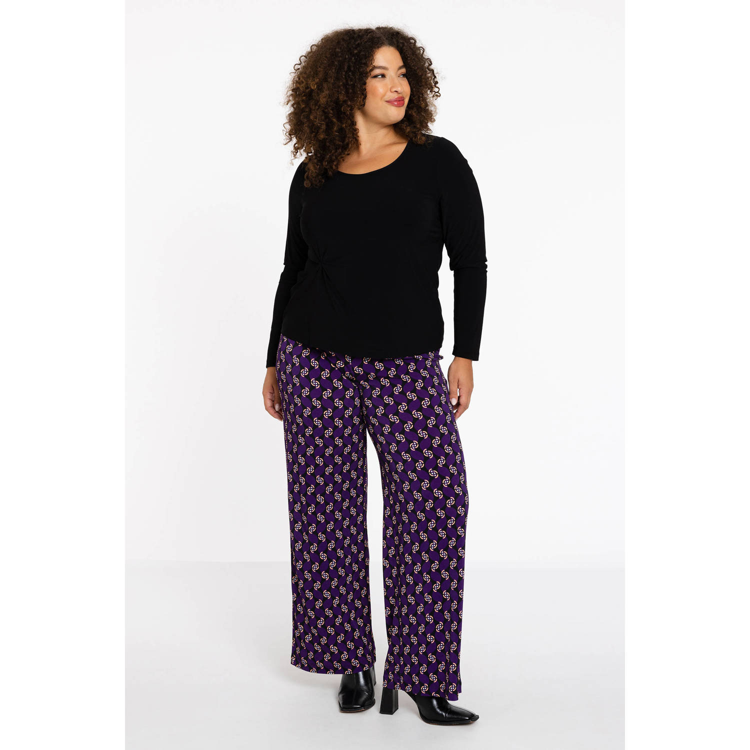 YOEK Lovers Collection straight fit broek met all over print paars