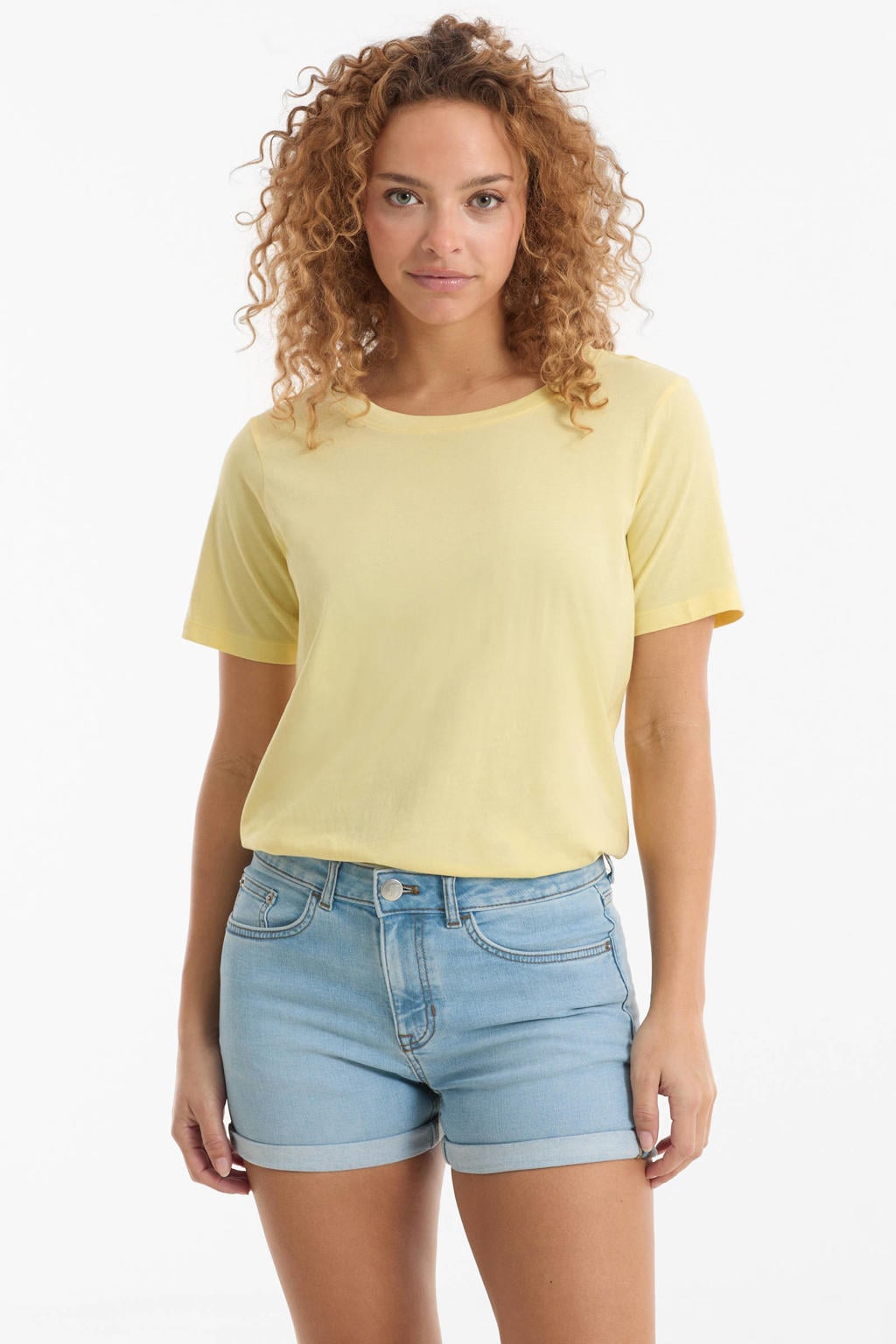 Light blue denim dames Anytime short van denim met regular fit, regular waist, rits- en knoopsluiting en effen