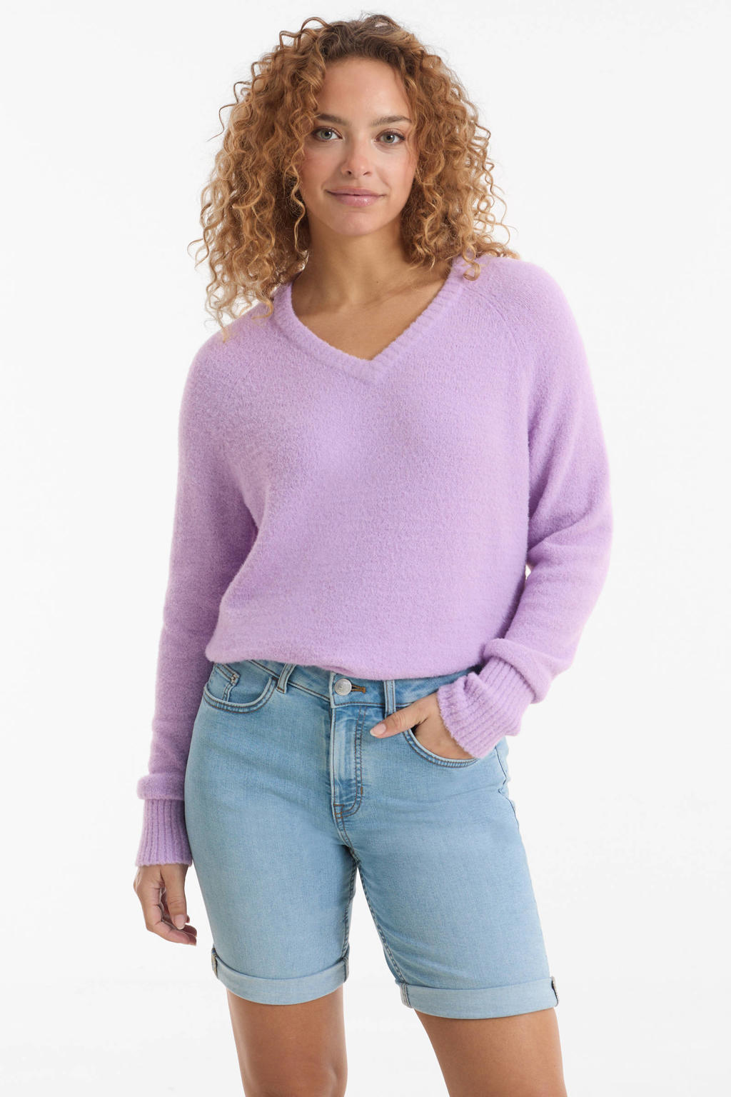 Light blue denim dames anytime short van denim met regular fit, regular waist, rits- en knoopsluiting en effen