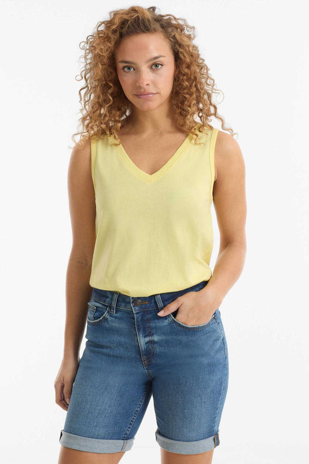 Medium blue denim dames Anytime short van denim met regular fit, regular waist, rits- en knoopsluiting en effen