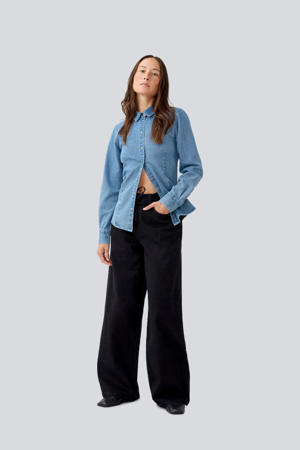 regular waist wide leg jeans black denim