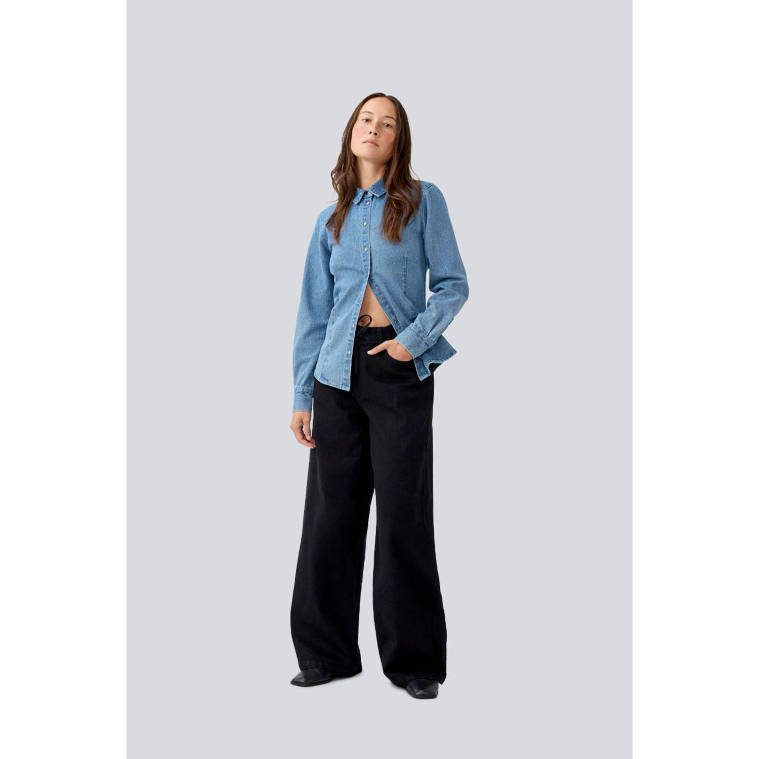 Modström regular waist wide leg jeans black denim
