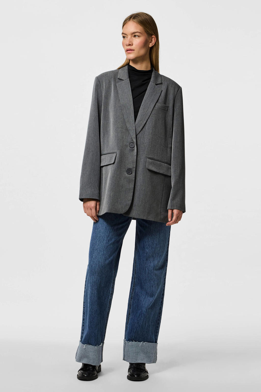 PIECES oversized blazer PCKAMIL grijs