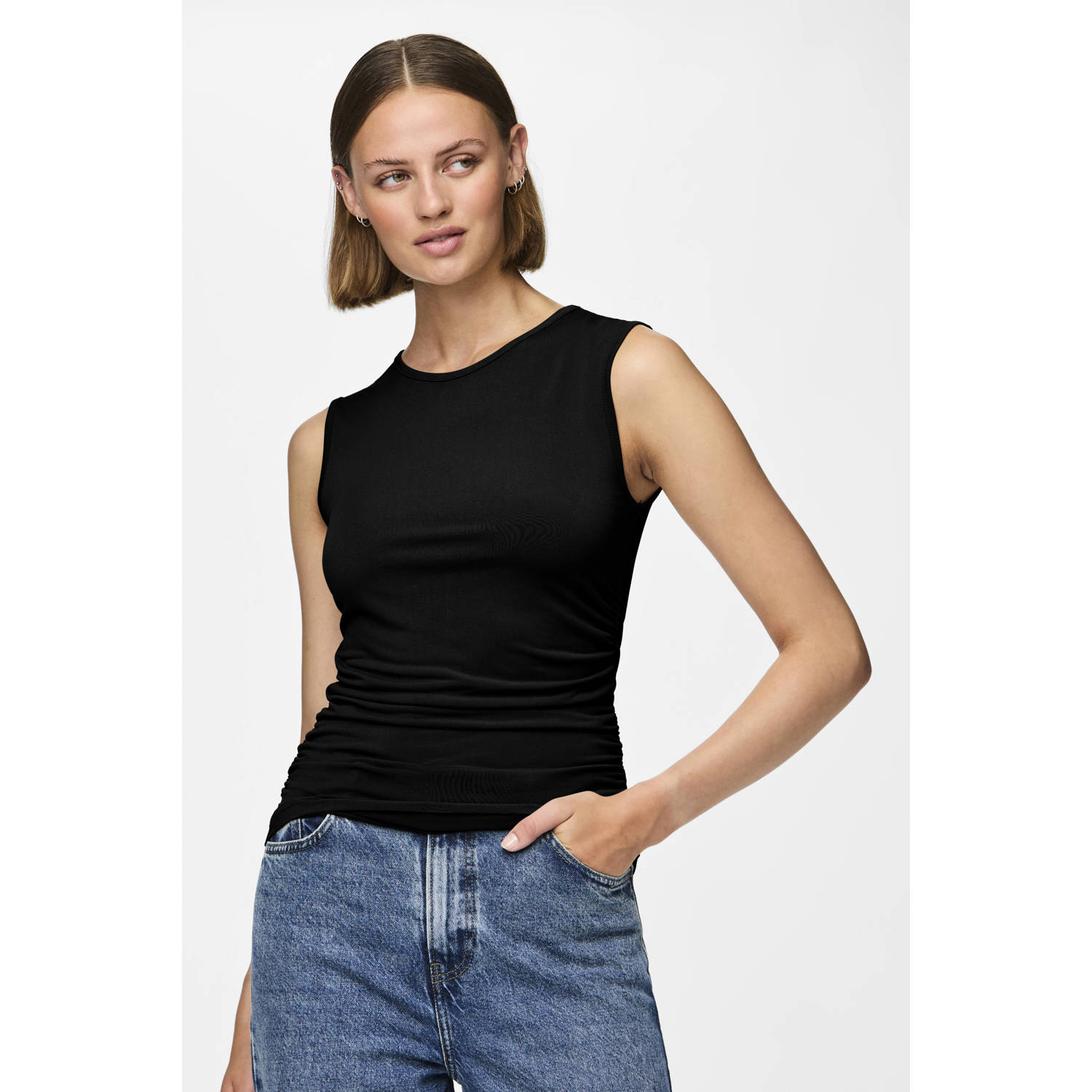 Pieces Slim fit top met plooien opzij model 'MADISON'