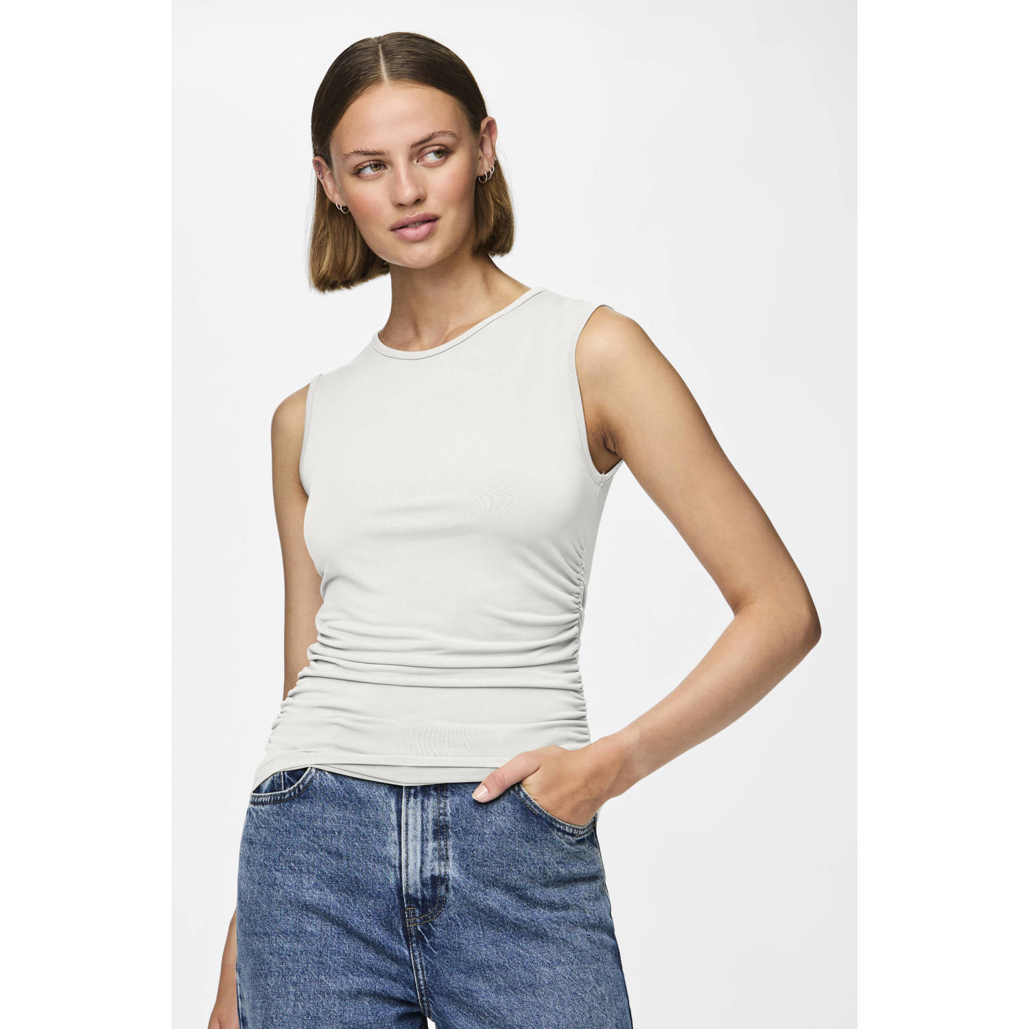 Pieces Slim fit top met plooien opzij model 'MADISON'