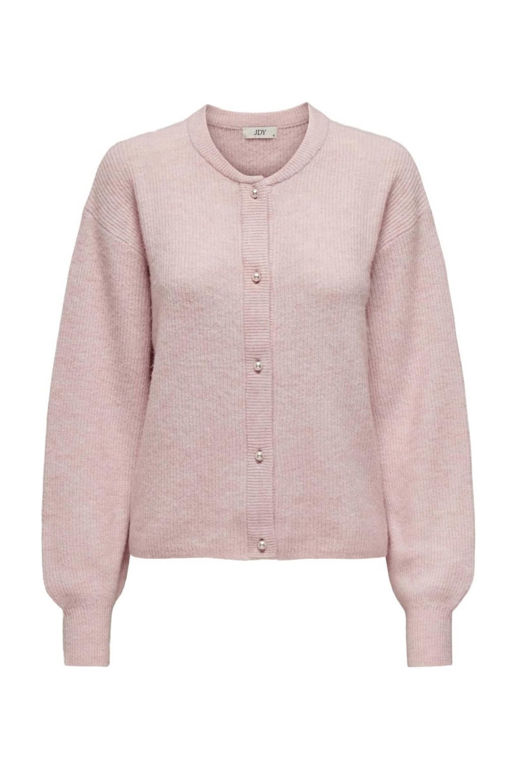 Roze dames JDY gemêleerd vest met lange mouwen, ronde hals, knoopsluiting en parels