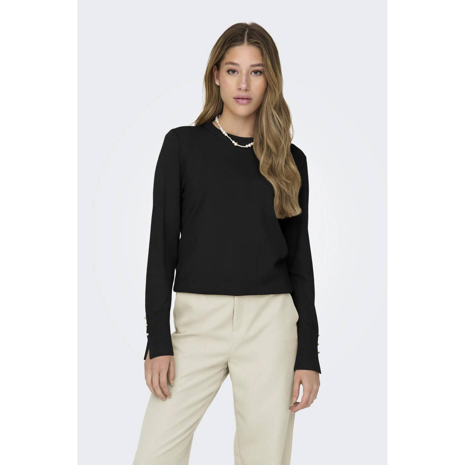 Jacqueline de Yong Zwarte Gebreide Ronde Hals Trui Black Dames