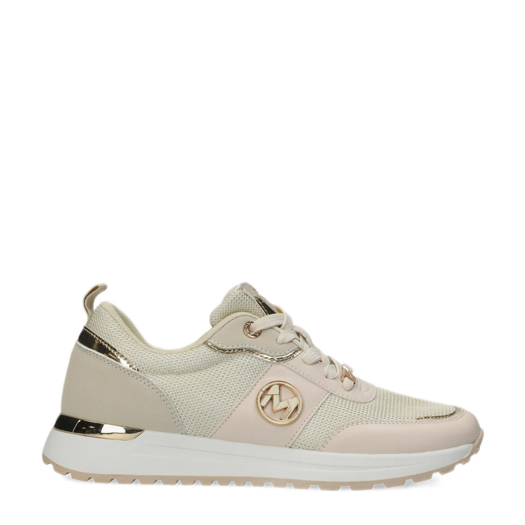 Beige dames Mexx Nouraya Obi sneakers van 60% polyurethaan/40% polyester met veters
