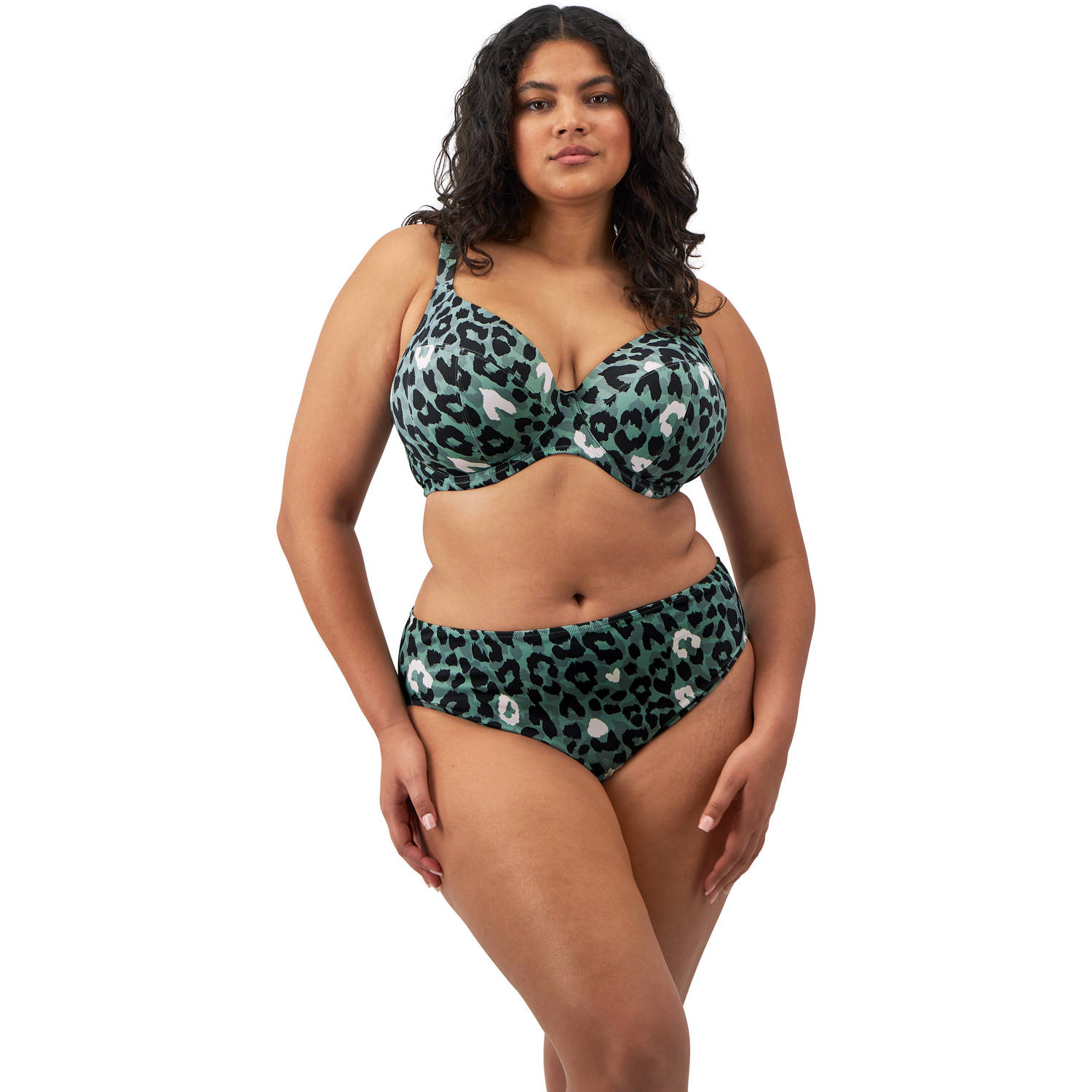 Elomi niet-voorgevormde beugel bikinitop Jungle Bay kakigroen zwart wit