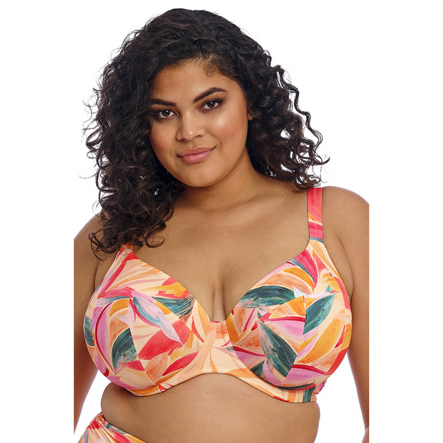 Elomi niet-voorgevormde beugel bikinitop Sancho Beach oranje groen rood