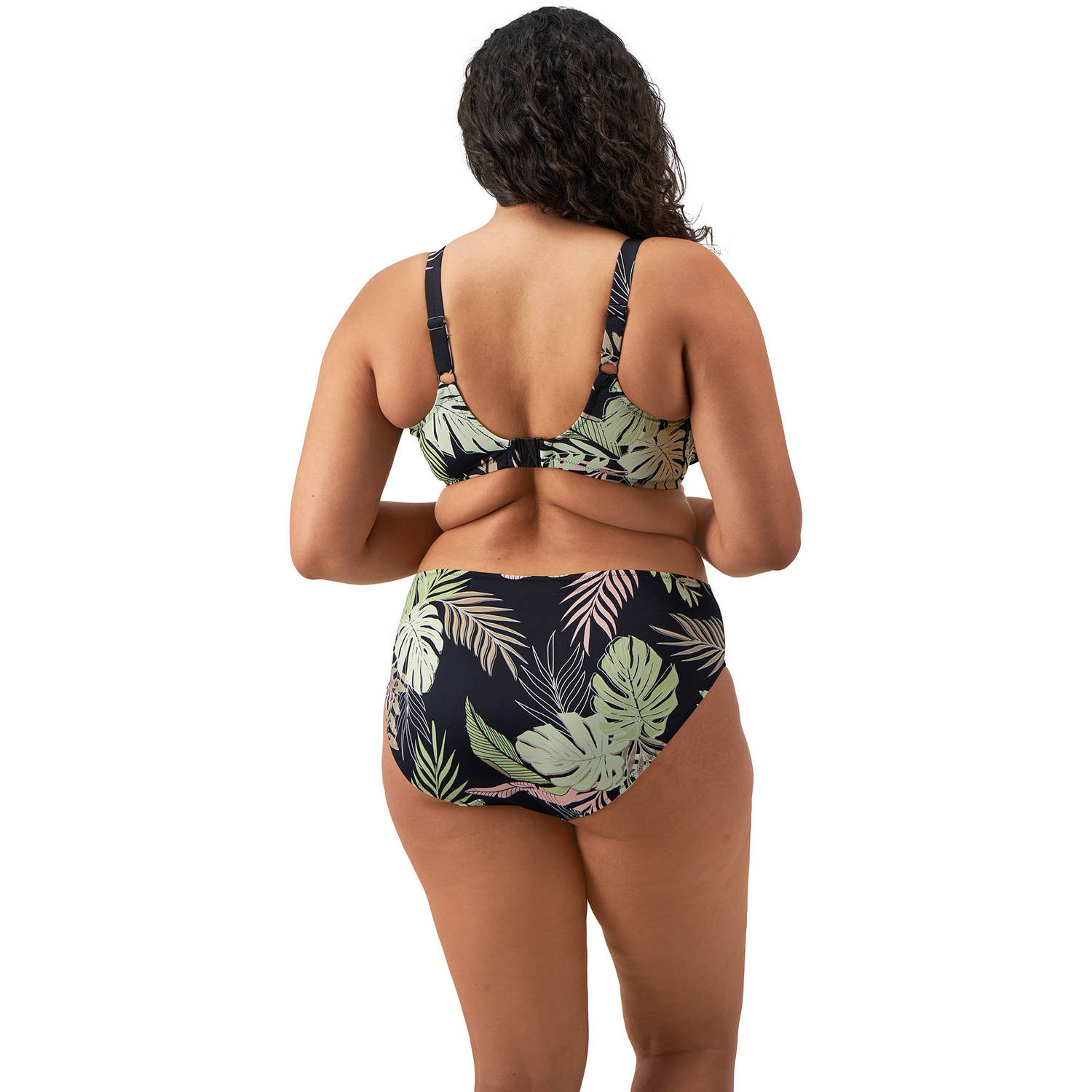 Elomi niet-voorgevormde beugel bikinitop Tropical Retreat zwart lichtgroen roze