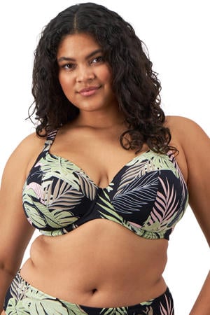 niet-voorgevormde beugel bikinitop Tropical Retreat zwart/lichtgroen/roze
